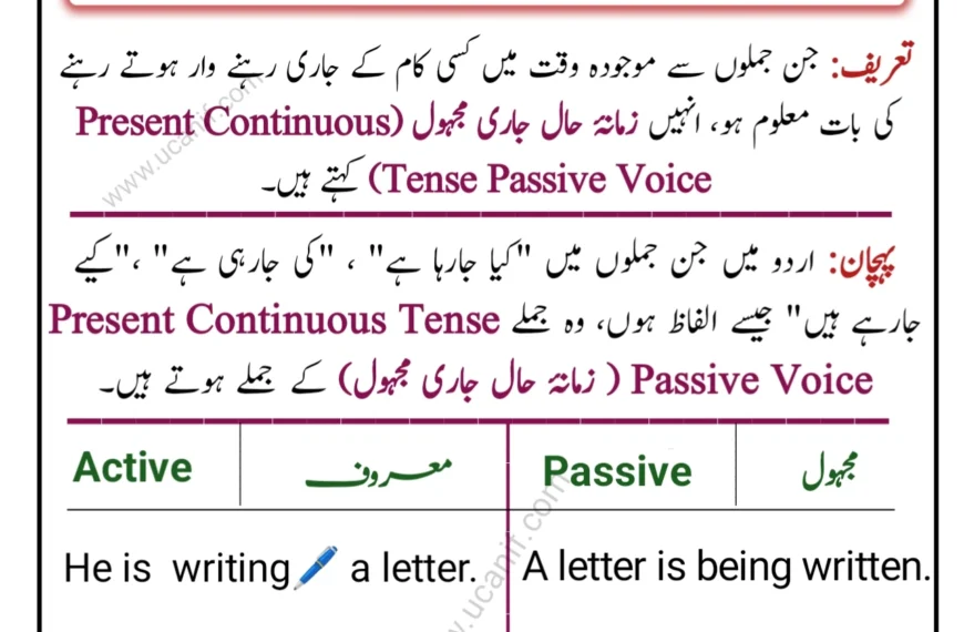 Present Continuous Tense Passive Voice in Urdu