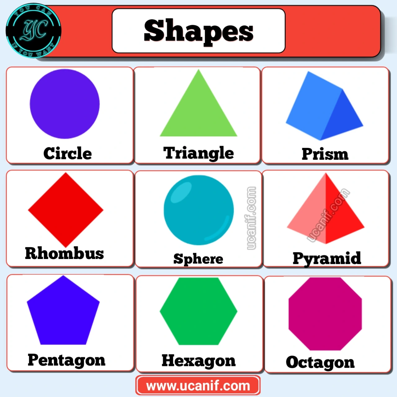 Shapes name in English with pictures (2D and 3D shapes)
